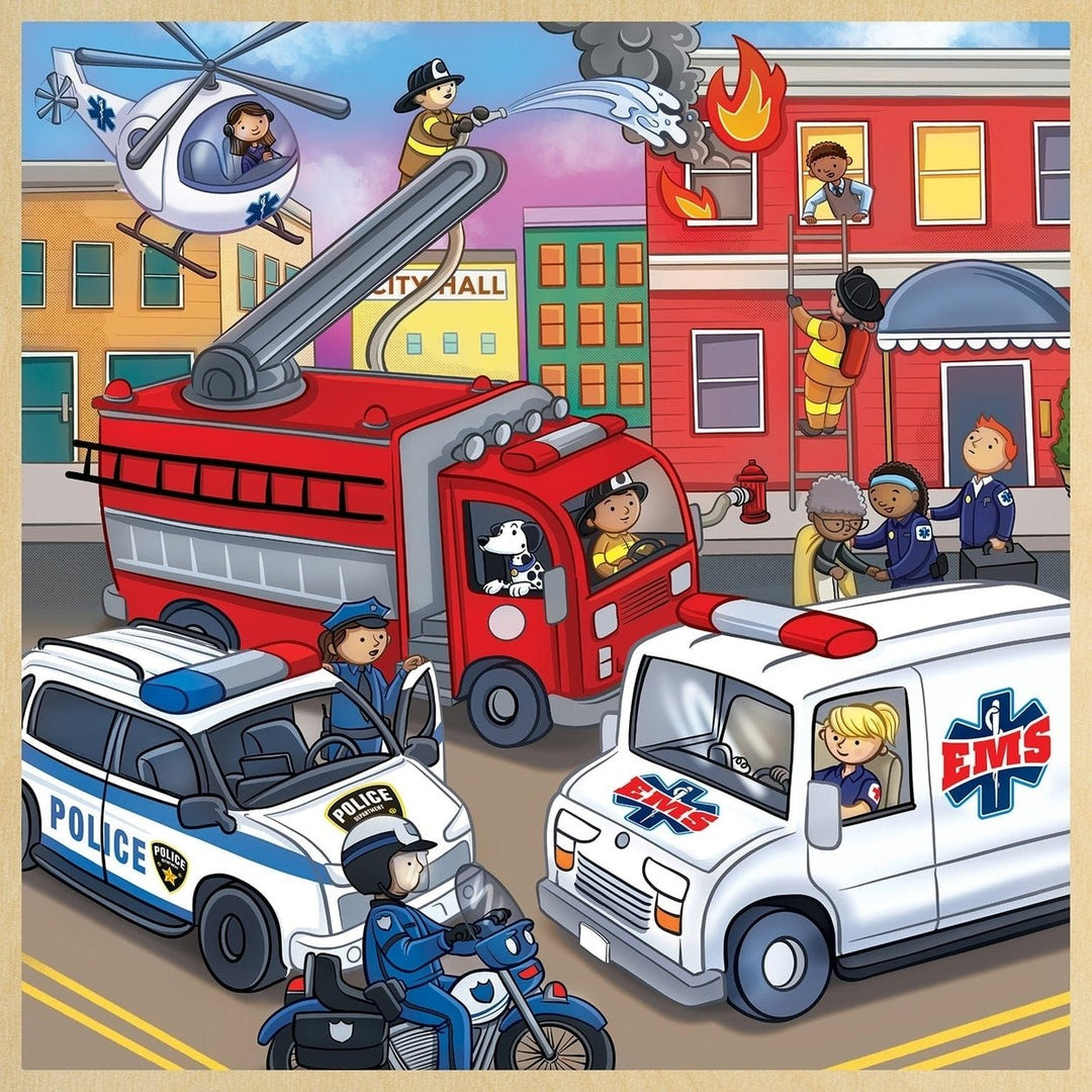 Emergency Vehicles Wood Jigsaw Puzzle 48 Pieces Educational Fun Facts Kids Image 2