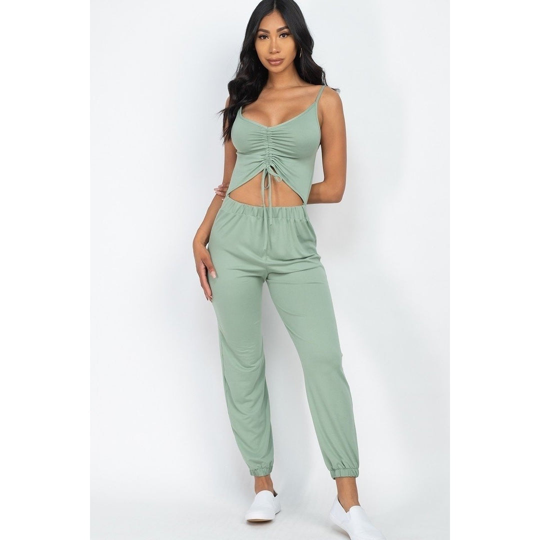 Front Ruched With Adjustable String Cami Casual/summer Jumpsuit Image 1