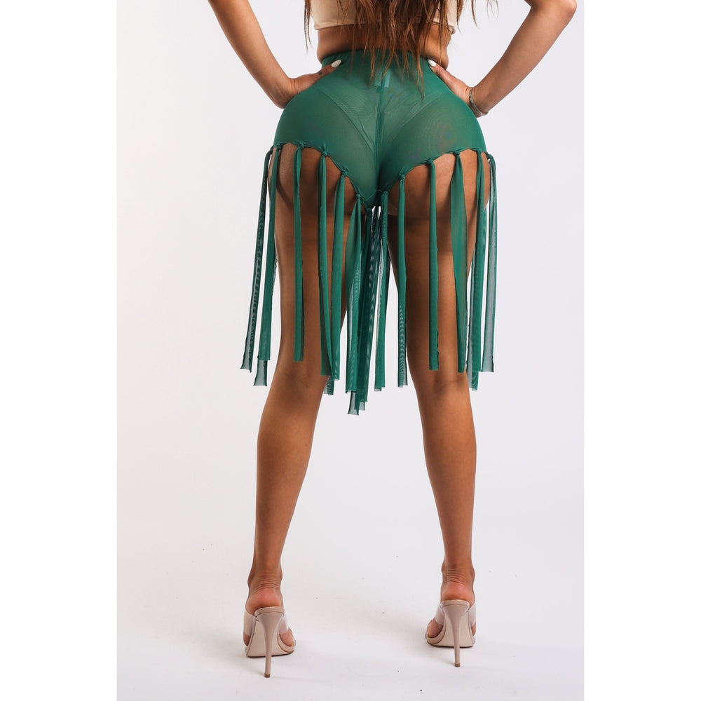 Get Party-Ready with These Fringed Mesh Sexy Shorts GREEN Image 2