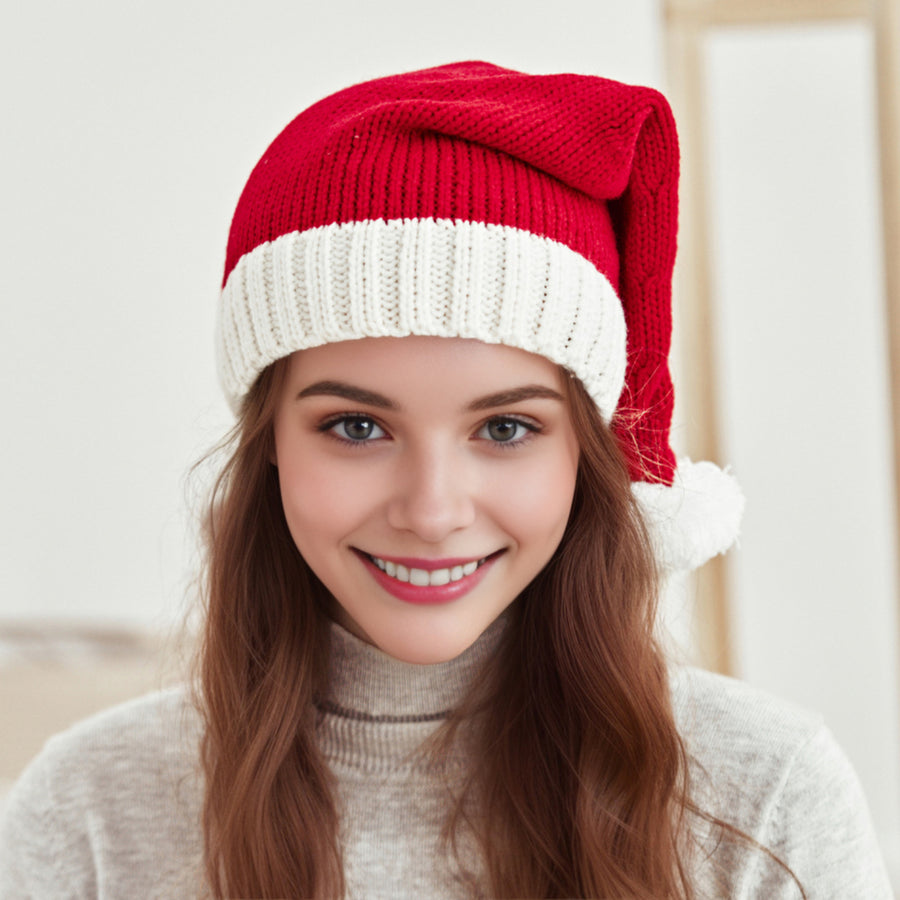 Unisex Christmas Santa Hat Year Party Beanie Contrast Color Elastic Thick Weaving Knitted Santa Cosplay Adult Holiday Image 1