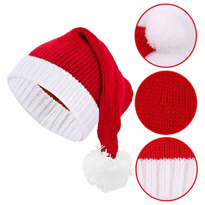 Unisex Christmas Santa Hat Year Party Beanie Contrast Color Elastic Thick Weaving Knitted Santa Cosplay Adult Holiday Image 4