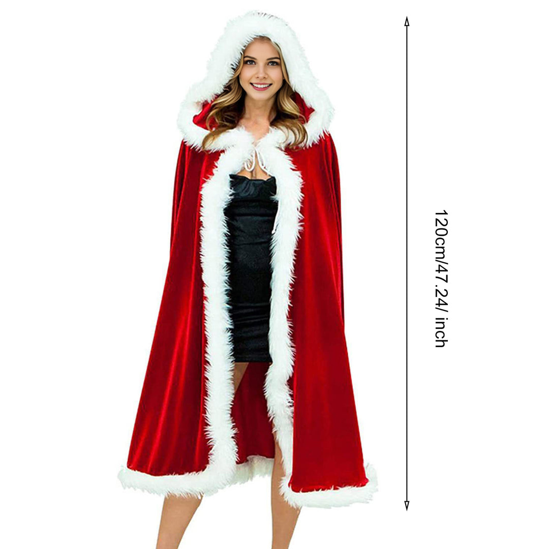 Women Christmas Cloak Fluffy Edge Color Matching Hooded Santa Cosplay Year Party Performance Costume Festive Poncho Image 6