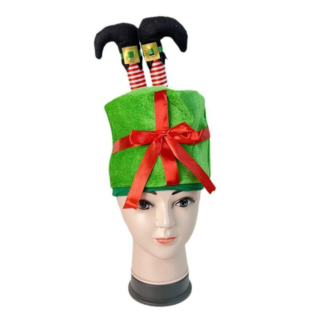 Christmas Hat Cartoon Fake Leg Gift Box Shape Bow Decor Photo Prop Headdress Thick Winter Hat Holiday Gift Headwear Image 8