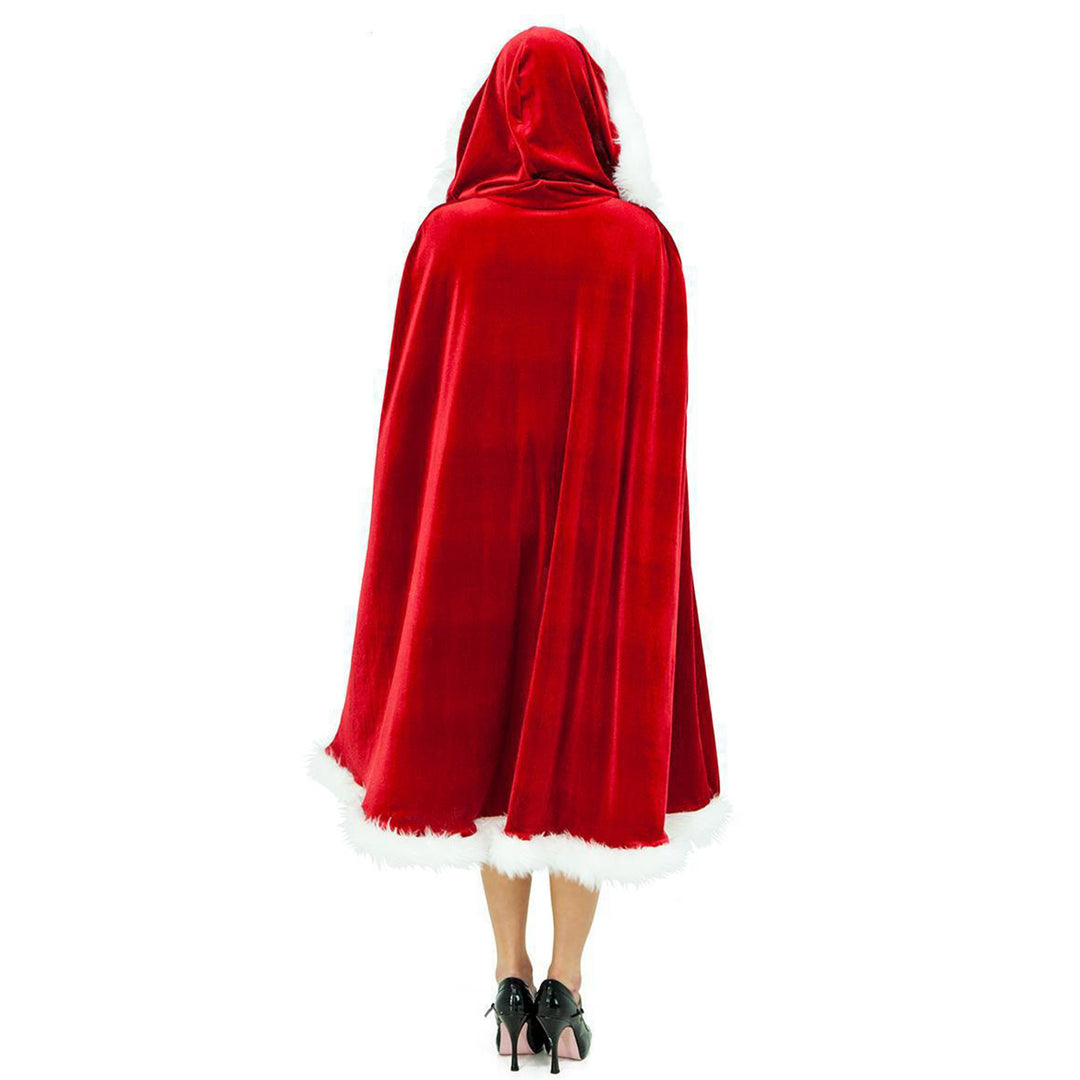 Women Christmas Cloak Fluffy Edge Color Matching Hooded Santa Cosplay Year Party Performance Costume Festive Poncho Image 10