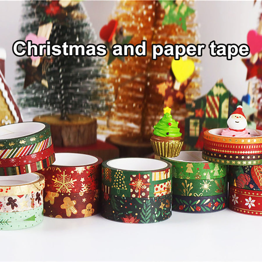 1 Box of Christmas Washi Tape Clear Pattern Printed Rich Element Non-fading Cuttable Unique Shape Washi Tape Image 1