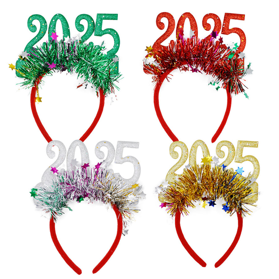 Cosplay Hair Hoop Glitter 2025 Number Decor Year Headband High Elastic Design Hair Band Christmas Party Decoration Image 1