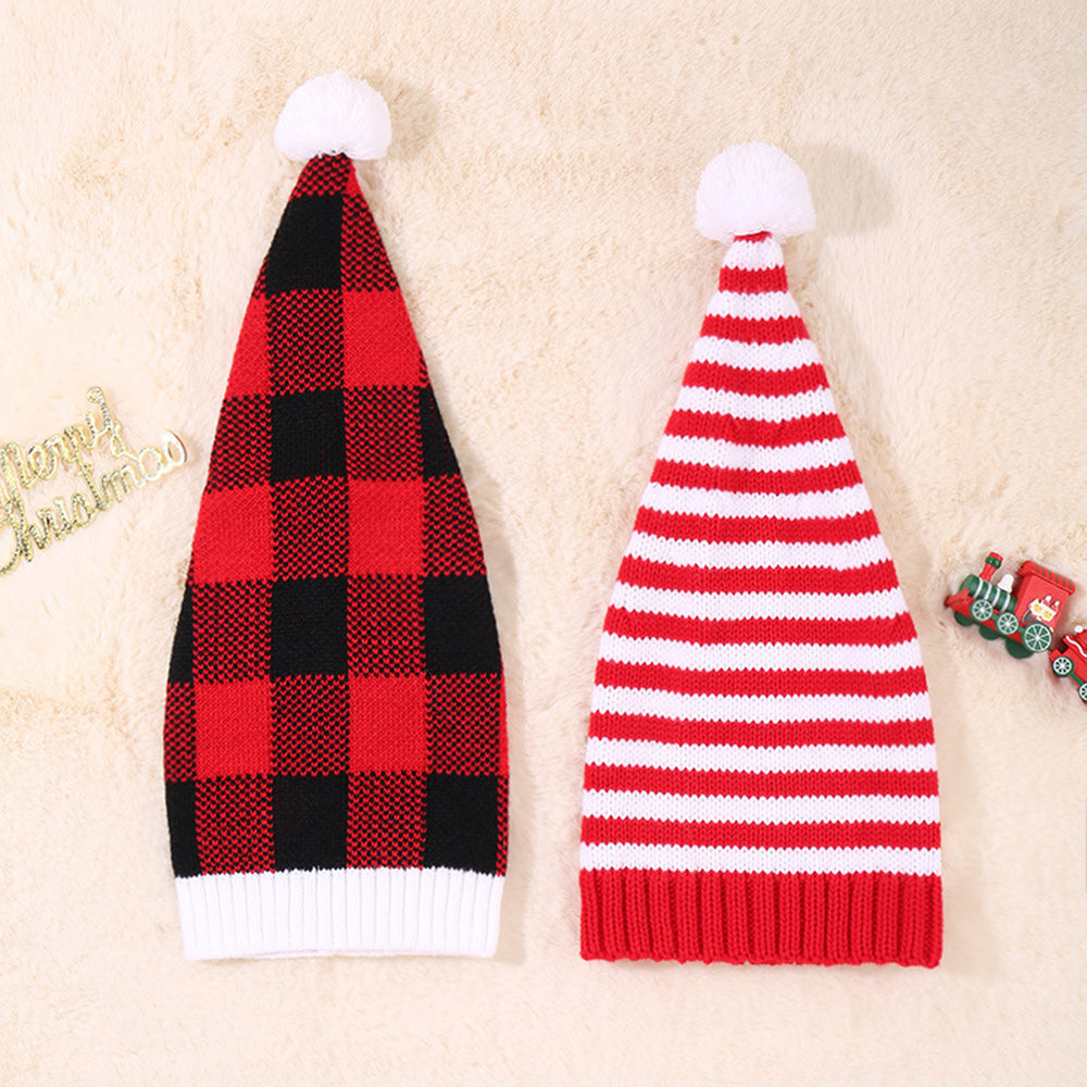 Unisex Christmas Hat Contrast Color Striped Print Baggy Plush Ball Decor Thick Ear Protection Year Party Photo Prop Image 2