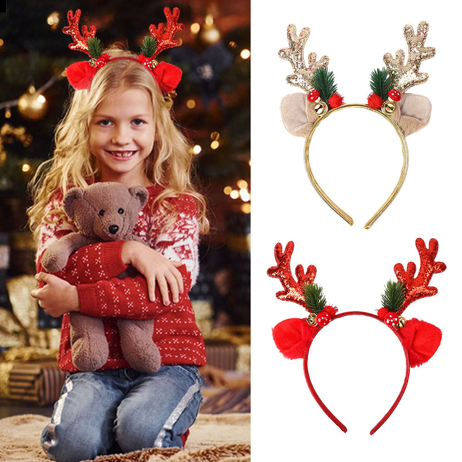 Christmas Antler Headband Cartoon Ear Bell Decor Glitter Sequin Hair Hoop Christmas Themed Festive Head Hoop Party Image 1