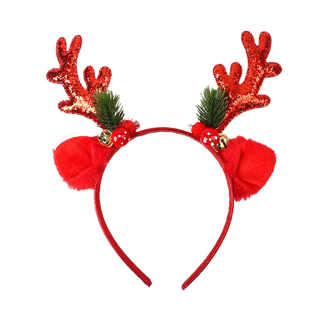 Christmas Antler Headband Cartoon Ear Bell Decor Glitter Sequin Hair Hoop Christmas Themed Festive Head Hoop Party Image 2