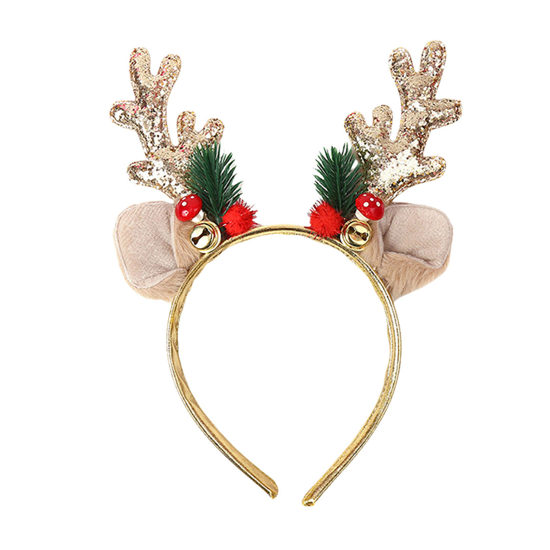 Christmas Antler Headband Cartoon Ear Bell Decor Glitter Sequin Hair Hoop Christmas Themed Festive Head Hoop Party Image 3