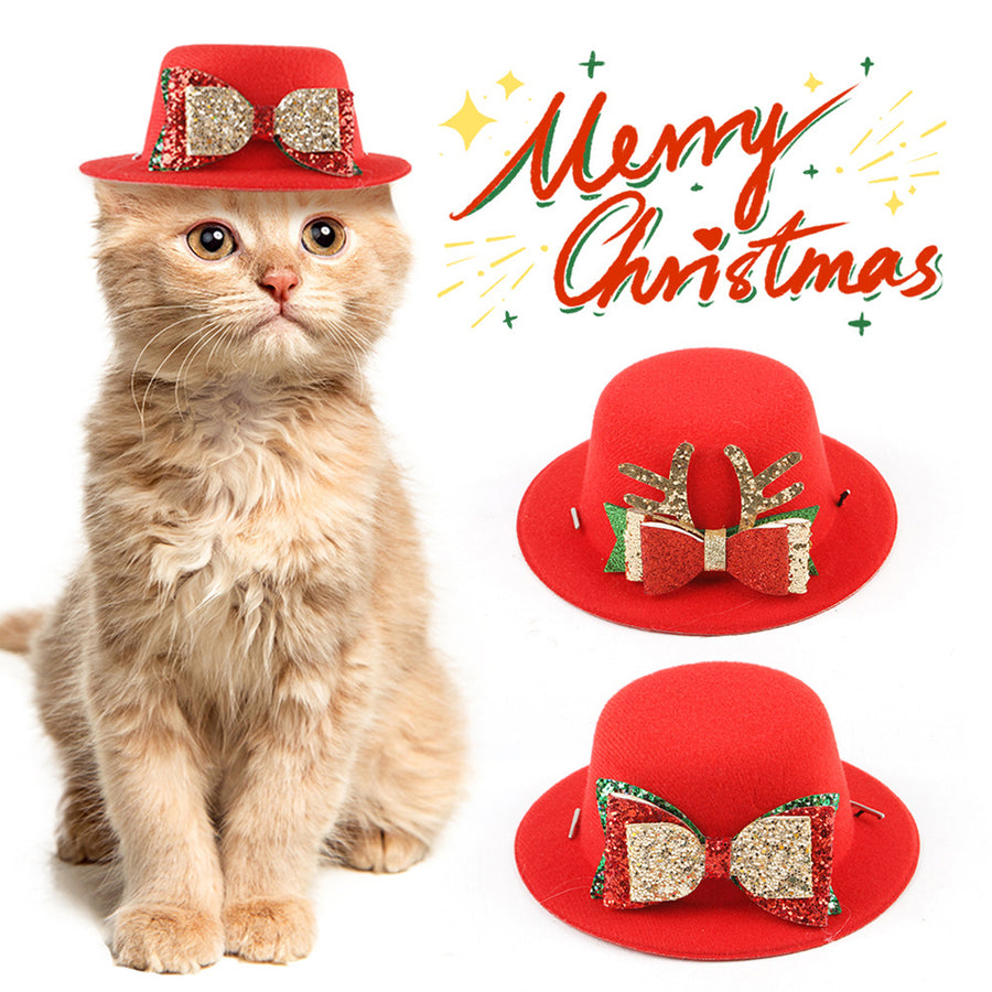 Christmas Pet Hat Cute Bow Red Hat Cosplay Accessory Cat Outdoor Hat Soft Comfortable Holiday Cap Decoration for Image 1