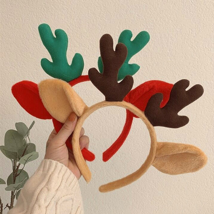 Plush Hairband Festive Christmas Hat Antler Headband Flexible Xmas Headgear for Kids Adults Holiday Decor Image 1