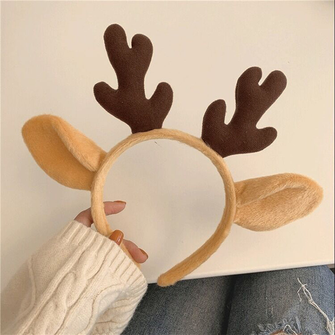 Plush Hairband Festive Christmas Hat Antler Headband Flexible Xmas Headgear for Kids Adults Holiday Decor Image 9