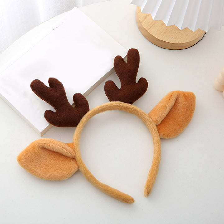 Plush Hairband Festive Christmas Hat Antler Headband Flexible Xmas Headgear for Kids Adults Holiday Decor Image 11