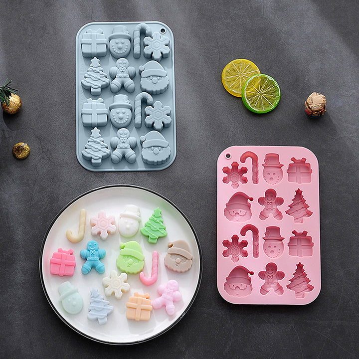 Christmas Cake Mold Food-Grade 14 Grids Silicone Baking Mold Snowman Santa Shapes Dessert Mold for Candy Chocolates Image 1