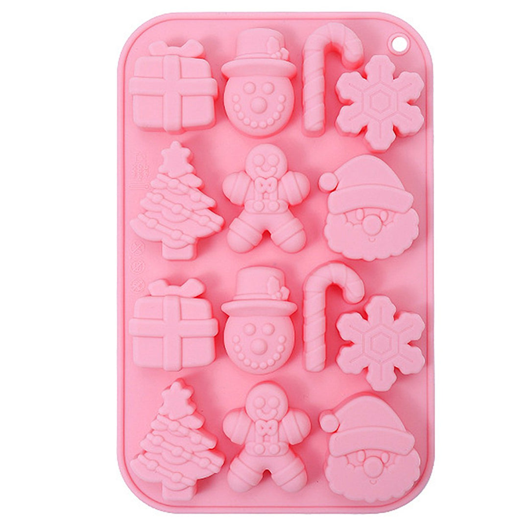 Christmas Cake Mold Food-Grade 14 Grids Silicone Baking Mold Snowman Santa Shapes Dessert Mold for Candy Chocolates Image 1