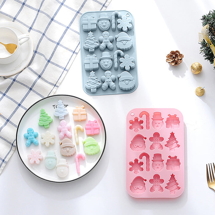 Christmas Cake Mold Food-Grade 14 Grids Silicone Baking Mold Snowman Santa Shapes Dessert Mold for Candy Chocolates Image 4