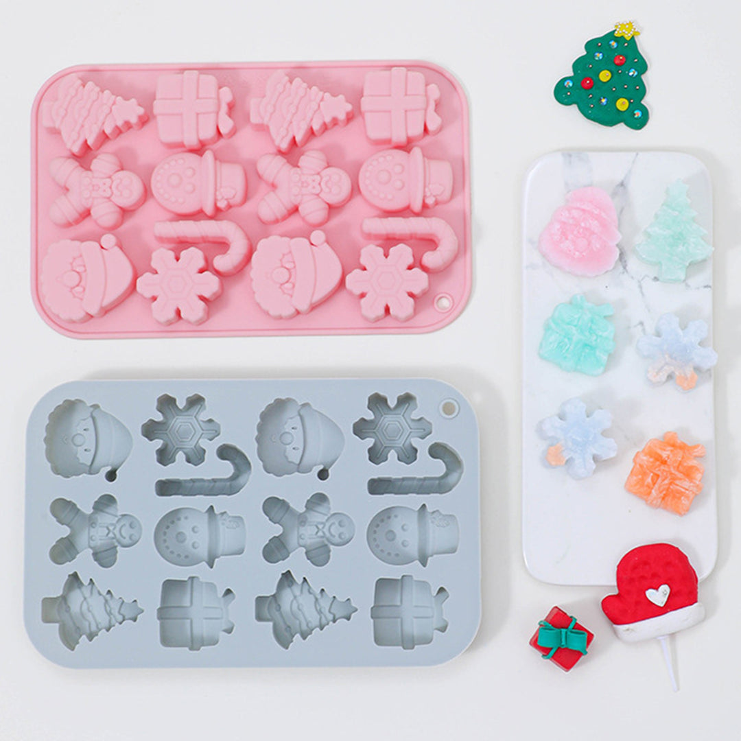 Christmas Cake Mold Food-Grade 14 Grids Silicone Baking Mold Snowman Santa Shapes Dessert Mold for Candy Chocolates Image 6