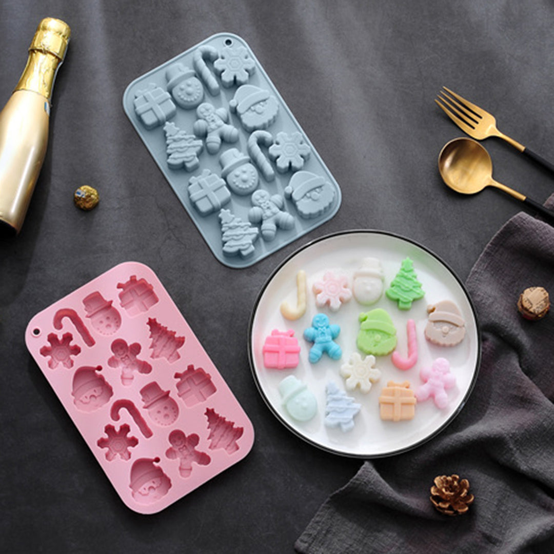 Christmas Cake Mold Food-Grade 14 Grids Silicone Baking Mold Snowman Santa Shapes Dessert Mold for Candy Chocolates Image 9