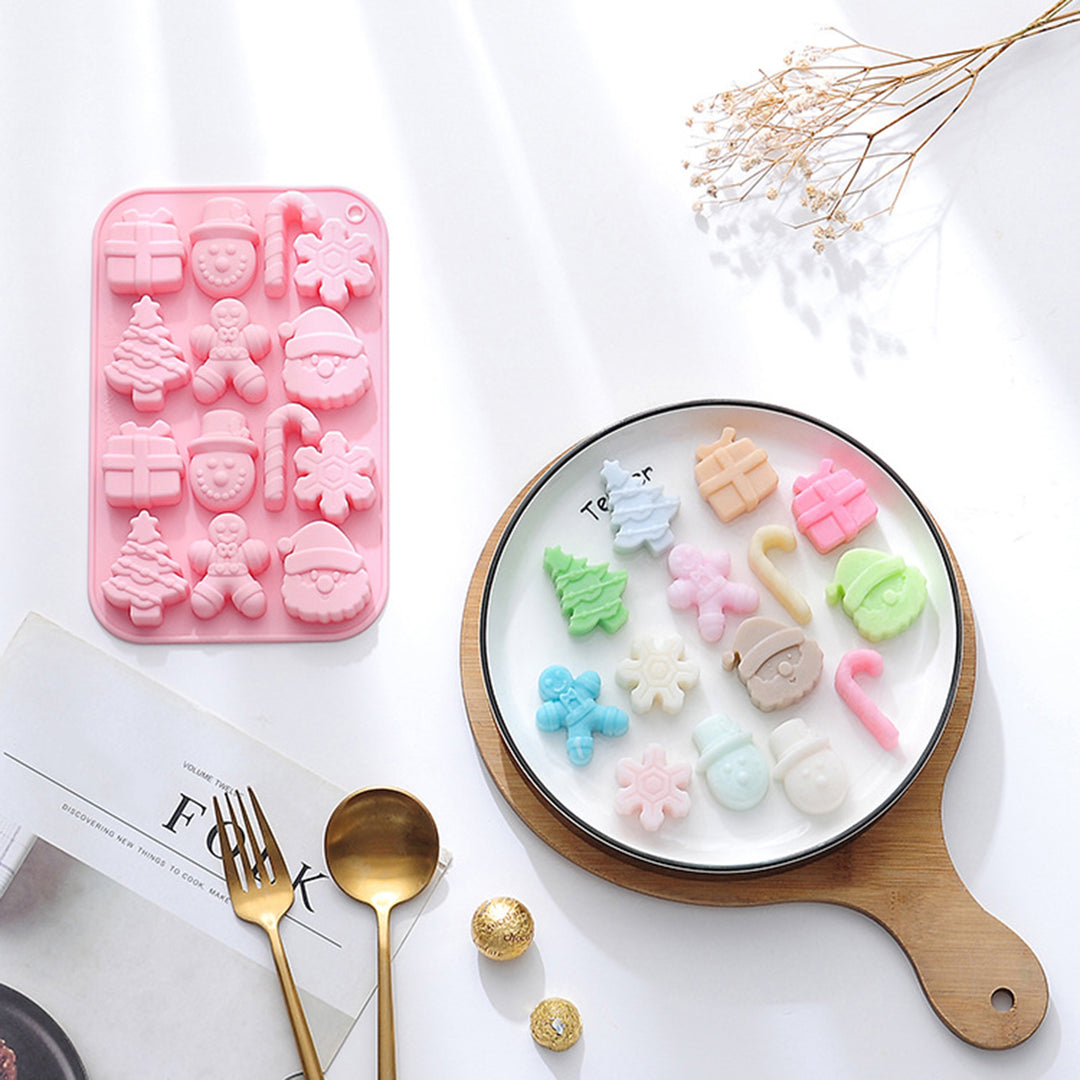 Christmas Cake Mold Food-Grade 14 Grids Silicone Baking Mold Snowman Santa Shapes Dessert Mold for Candy Chocolates Image 11