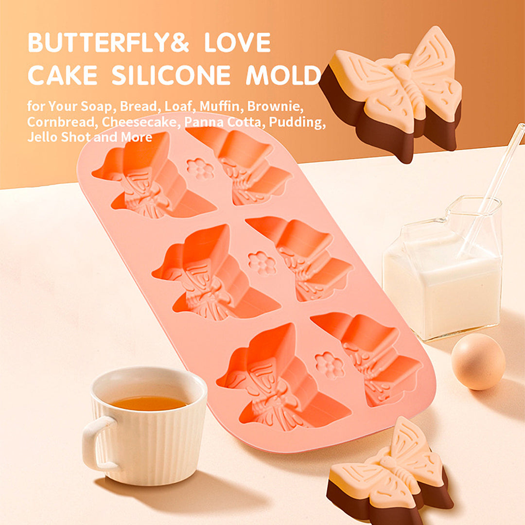 Cake Mold Easy Demoulding Butterfly Heart Shape Design 6-grids Non-stick High Temperature Resistant Silicone Mold Image 4