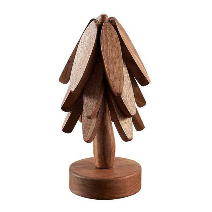 1 Set Christmas Tree Coaster with Base 3 Layers Tree Shape Wooden Trivet Anti-scald Heat Resistant Countertop Pot Pan Image 3