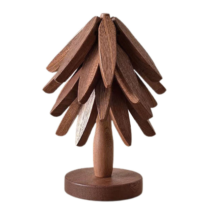 1 Set Christmas Tree Coaster with Base 3 Layers Tree Shape Wooden Trivet Anti-scald Heat Resistant Countertop Pot Pan Image 4