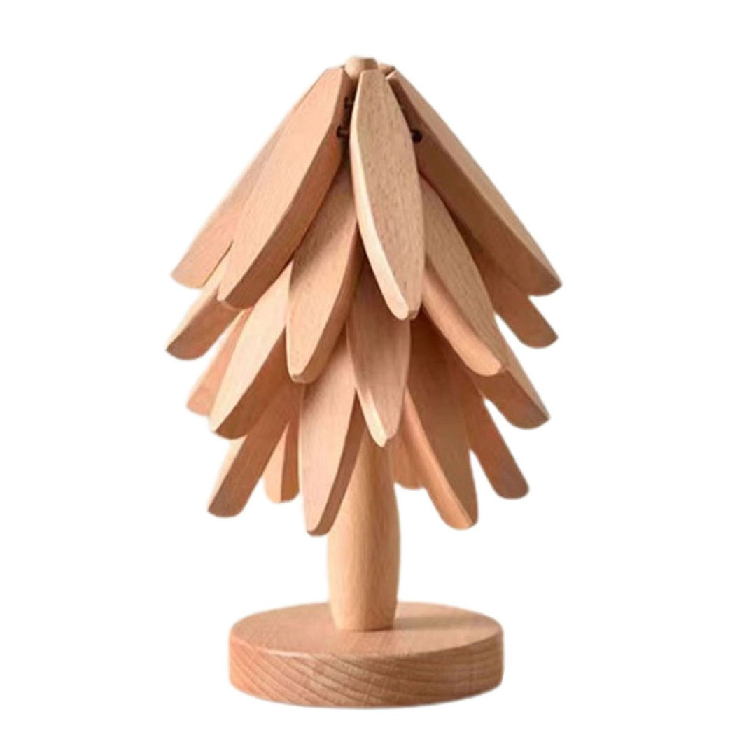 1 Set Christmas Tree Coaster with Base 3 Layers Tree Shape Wooden Trivet Anti-scald Heat Resistant Countertop Pot Pan Image 4