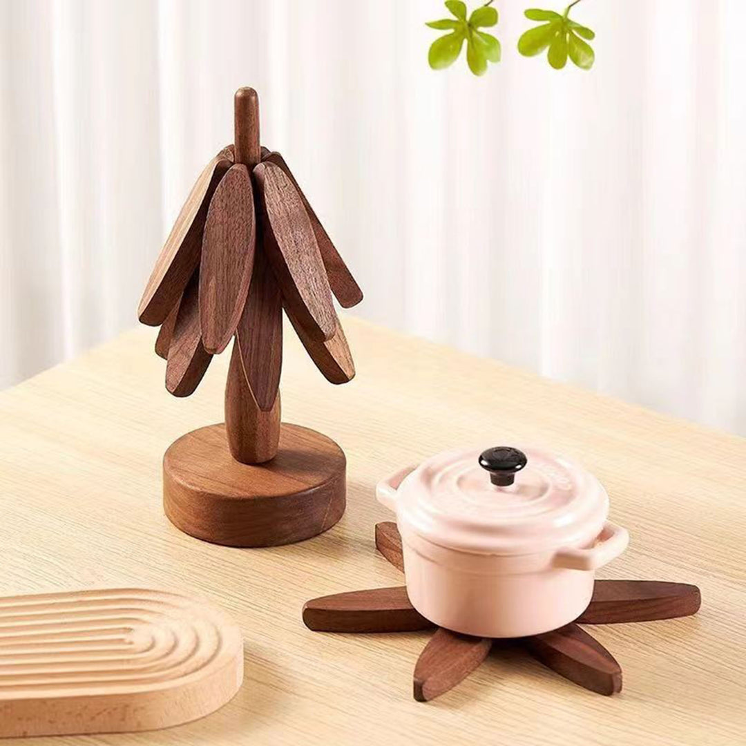 1 Set Christmas Tree Coaster with Base 3 Layers Tree Shape Wooden Trivet Anti-scald Heat Resistant Countertop Pot Pan Image 6