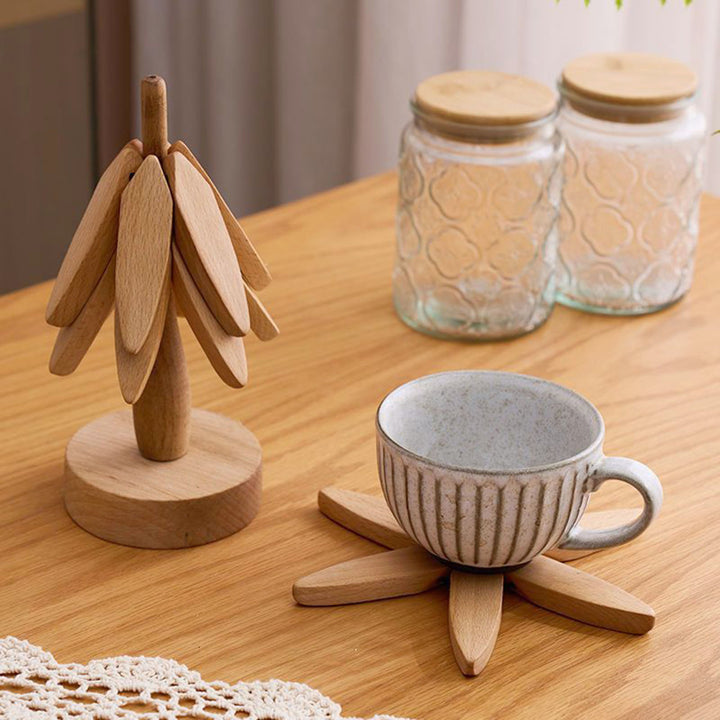 1 Set Christmas Tree Coaster with Base 3 Layers Tree Shape Wooden Trivet Anti-scald Heat Resistant Countertop Pot Pan Image 7