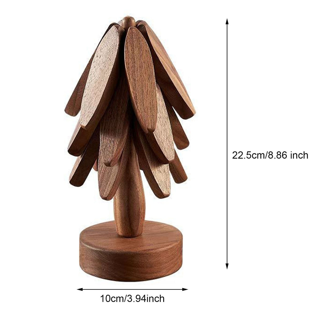 1 Set Christmas Tree Coaster with Base 3 Layers Tree Shape Wooden Trivet Anti-scald Heat Resistant Countertop Pot Pan Image 9