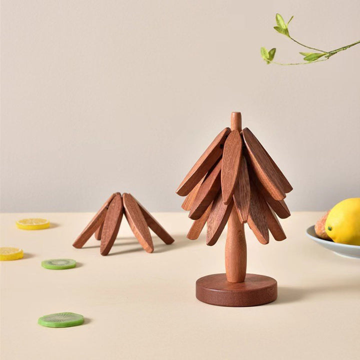 1 Set Christmas Tree Coaster with Base 3 Layers Tree Shape Wooden Trivet Anti-scald Heat Resistant Countertop Pot Pan Image 10