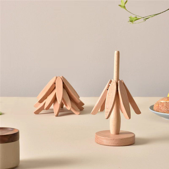 1 Set Christmas Tree Coaster with Base 3 Layers Tree Shape Wooden Trivet Anti-scald Heat Resistant Countertop Pot Pan Image 11