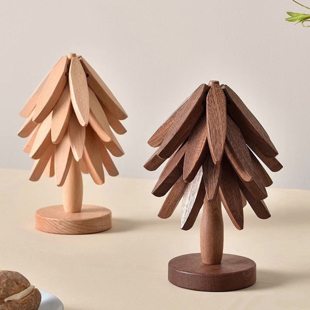 1 Set Christmas Tree Coaster with Base 3 Layers Tree Shape Wooden Trivet Anti-scald Heat Resistant Countertop Pot Pan Image 12