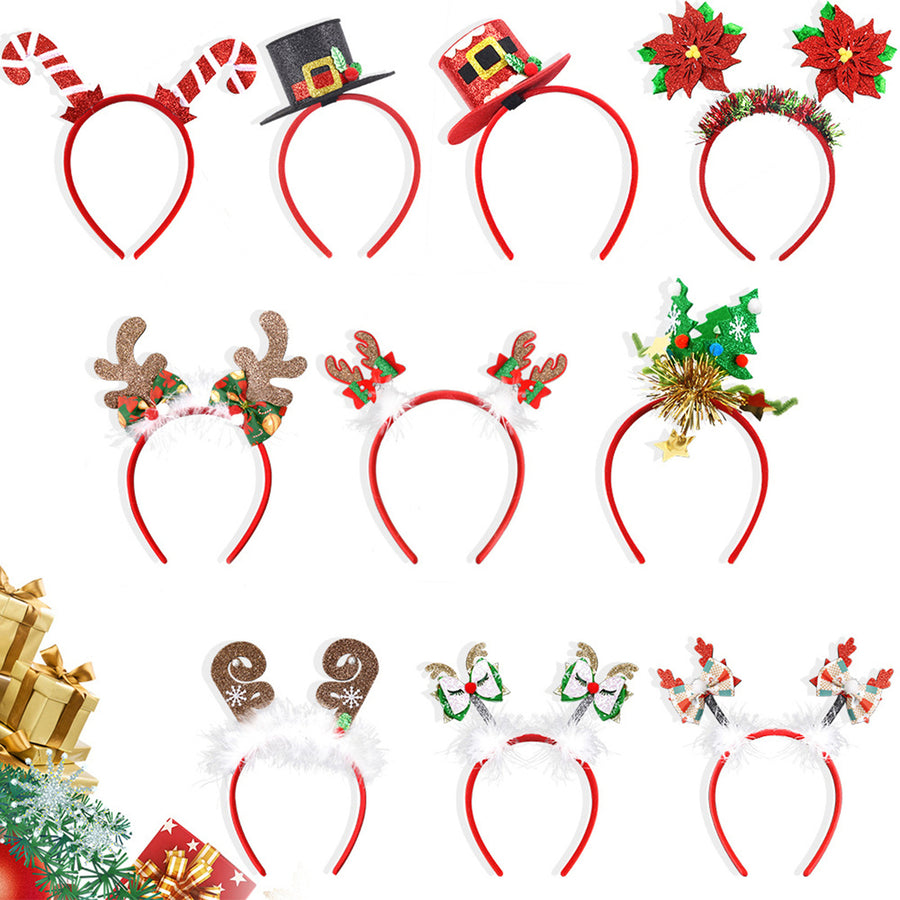 Christmas Headbands for Parties Photos Snowman Reindeer Santa Hat Antlers Hair Hoop Plastic Festive Hair Accessory for Image 1