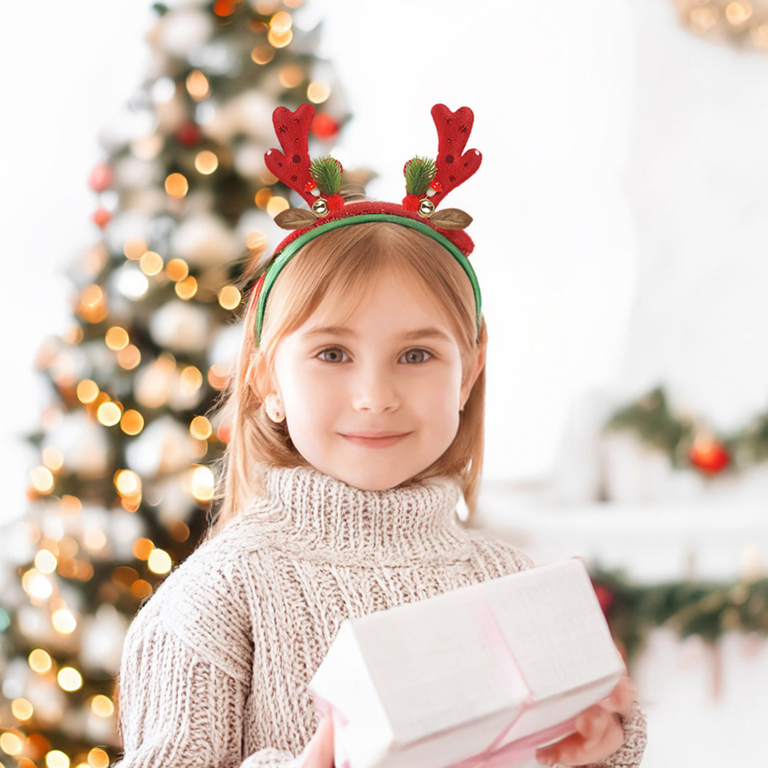 Christmas Headband Elk Horn Headband with Bell Sequin Xmas Lightweight Hair Band for Kids Festive Photo Props Decor Image 4