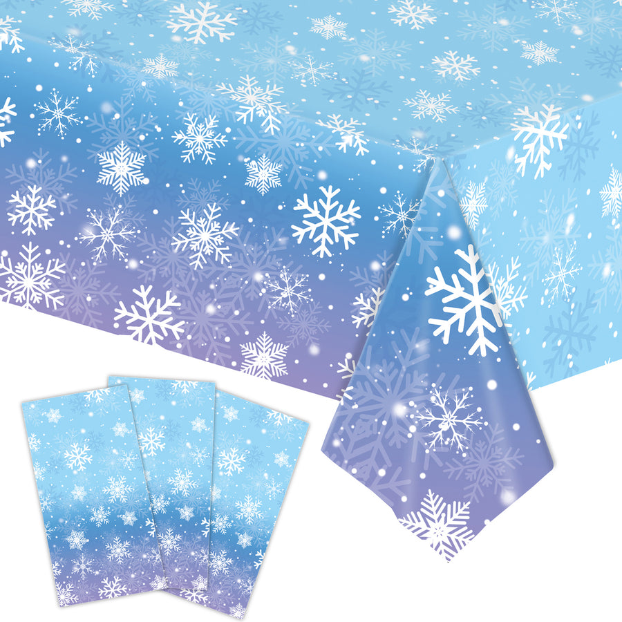 3/6 Pack Christmas Tablecloth Winter Holiday Snowflake Dining Tablecloth Plastic Disposable Table Cover for Christmas Image 1