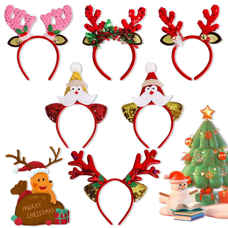 1/7 Pcs Christmas Headband Festive Santa Hat Reindeer Antler Headpieces Xmas Party Costume Hairhoop Accessory for Women Image 1