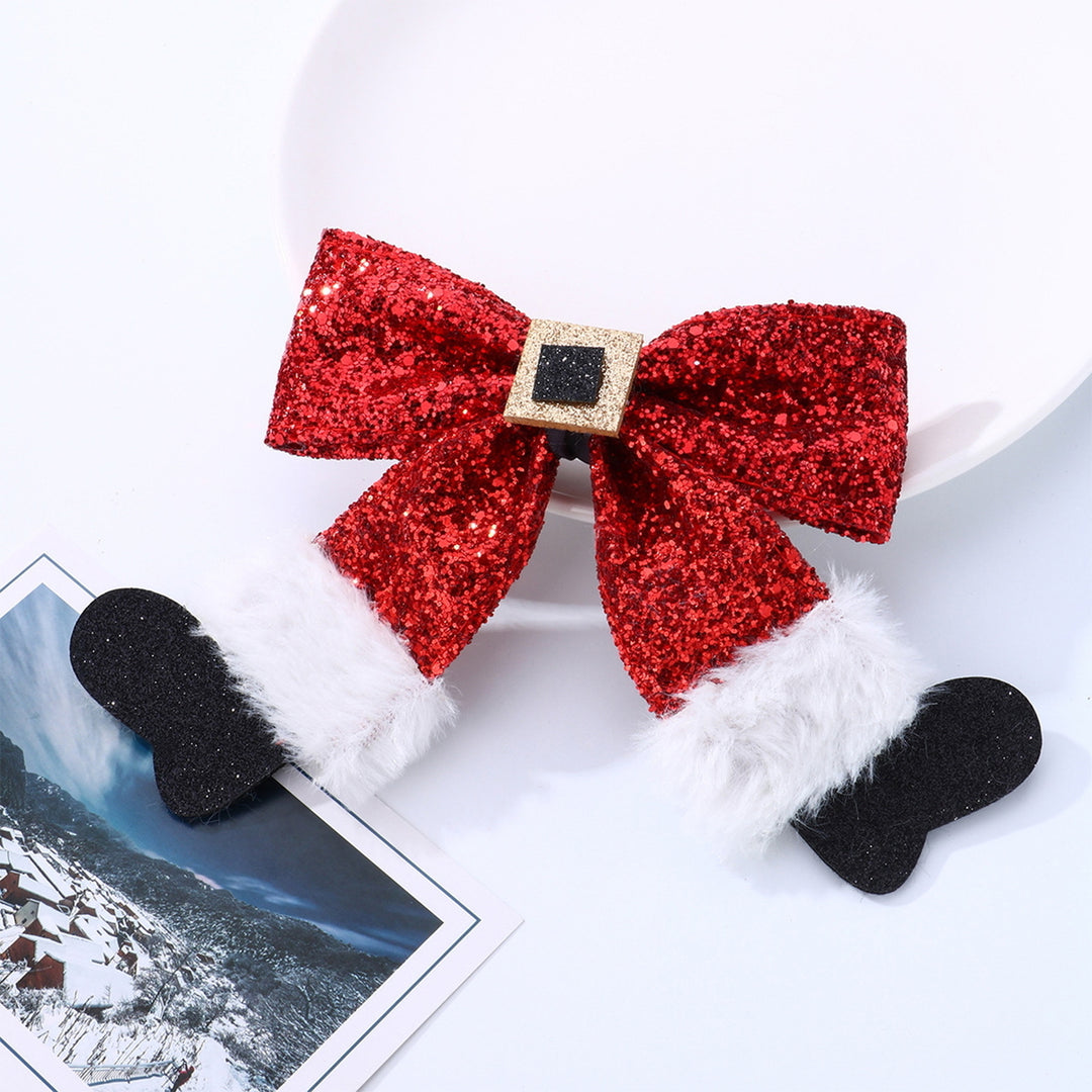 Christmas Hairpin with Shiny Sequins Plush Red White Black Bowknot Shape Hair Clip Xmas Side Bang Hair Pin Hair Image 1