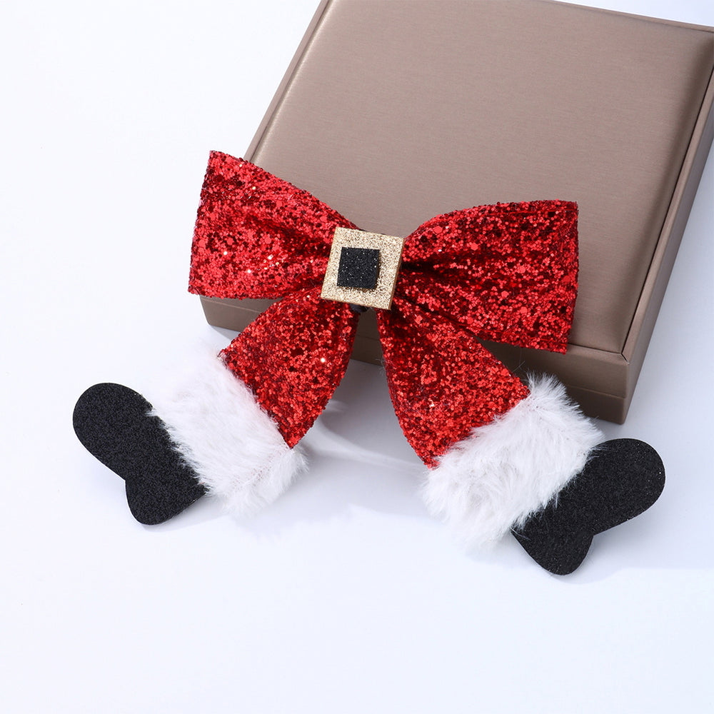 Christmas Hairpin with Shiny Sequins Plush Red White Black Bowknot Shape Hair Clip Xmas Side Bang Hair Pin Hair Image 2