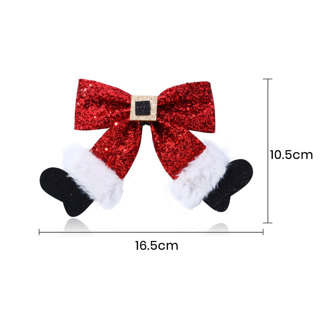 Christmas Hairpin with Shiny Sequins Plush Red White Black Bowknot Shape Hair Clip Xmas Side Bang Hair Pin Hair Image 4