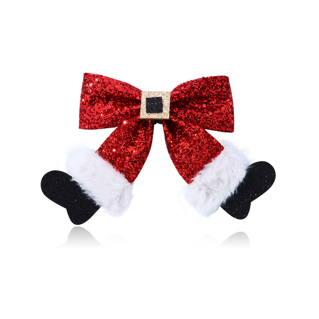 Christmas Hairpin with Shiny Sequins Plush Red White Black Bowknot Shape Hair Clip Xmas Side Bang Hair Pin Hair Image 6