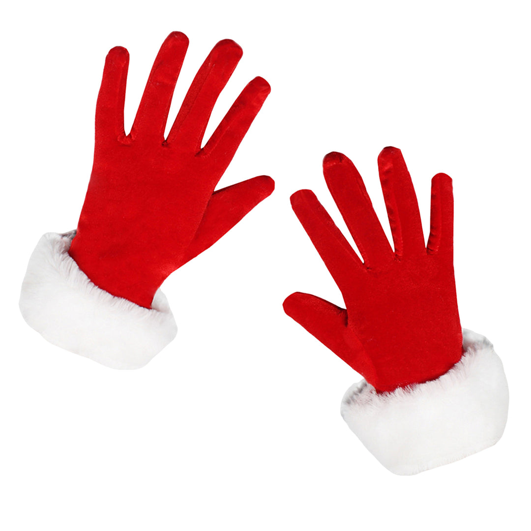 1 Pair Winter Christmas Gloves Thick Plush Trim Anti-slip Elastic Keep Warm Windproof Santa Claus Cosplay Performance Image 4