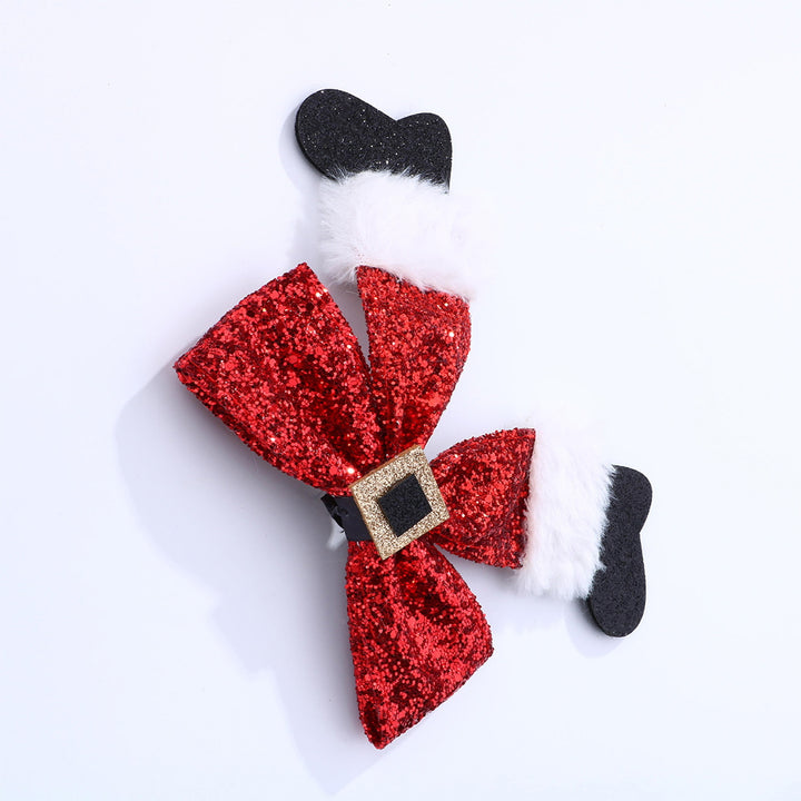 Christmas Hairpin with Shiny Sequins Plush Red White Black Bowknot Shape Hair Clip Xmas Side Bang Hair Pin Hair Image 7