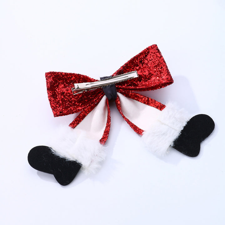 Christmas Hairpin with Shiny Sequins Plush Red White Black Bowknot Shape Hair Clip Xmas Side Bang Hair Pin Hair Image 8