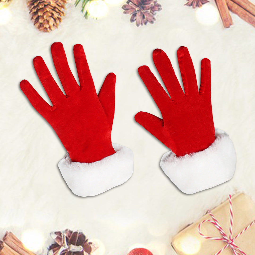 1 Pair Winter Christmas Gloves Thick Plush Trim Anti-slip Elastic Keep Warm Windproof Santa Claus Cosplay Performance Image 7