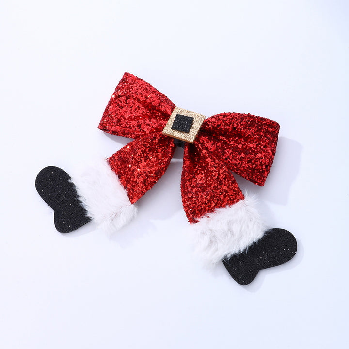 Christmas Hairpin with Shiny Sequins Plush Red White Black Bowknot Shape Hair Clip Xmas Side Bang Hair Pin Hair Image 9