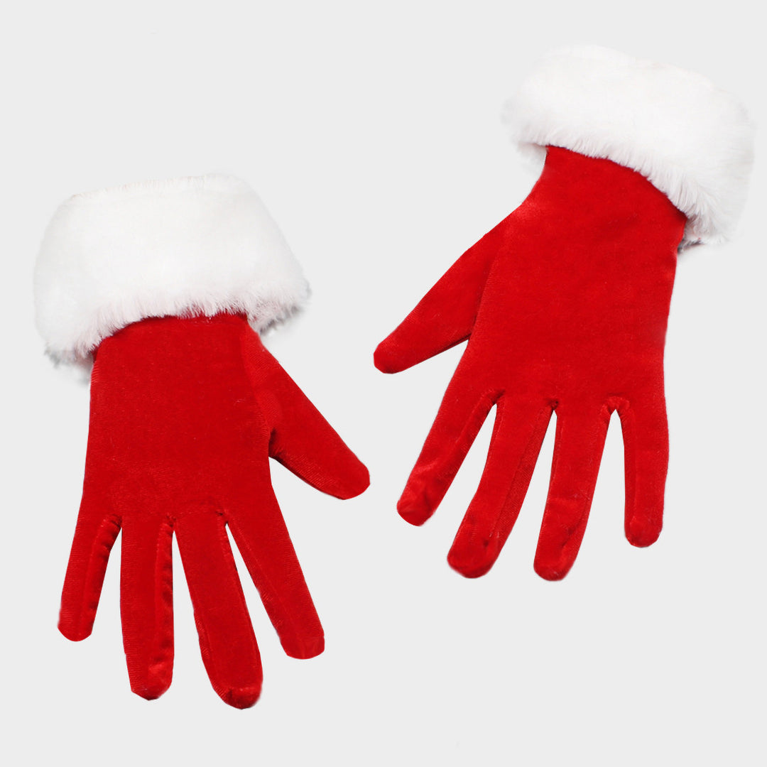 1 Pair Winter Christmas Gloves Thick Plush Trim Anti-slip Elastic Keep Warm Windproof Santa Claus Cosplay Performance Image 9