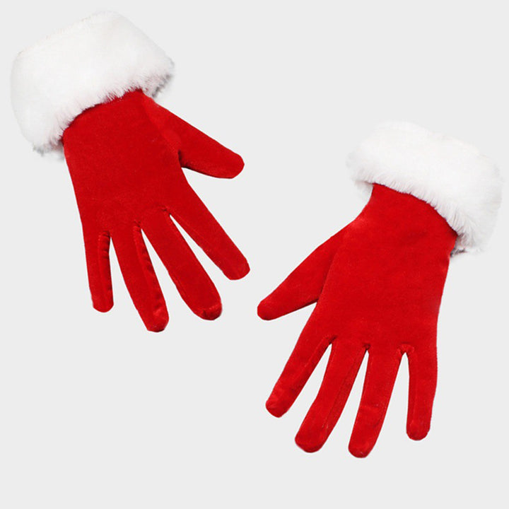 1 Pair Winter Christmas Gloves Thick Plush Trim Anti-slip Elastic Keep Warm Windproof Santa Claus Cosplay Performance Image 10