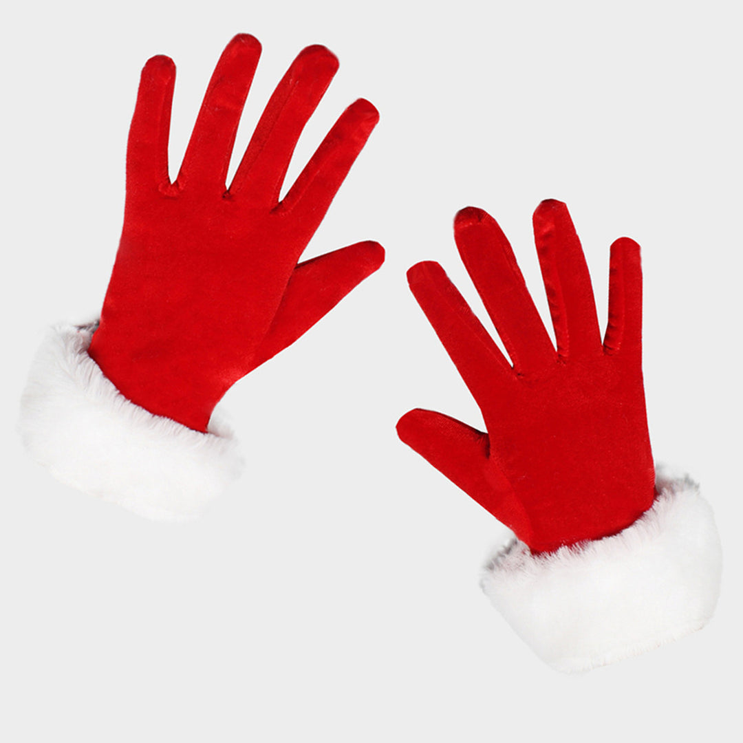 1 Pair Winter Christmas Gloves Thick Plush Trim Anti-slip Elastic Keep Warm Windproof Santa Claus Cosplay Performance Image 11